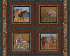 4 Wolf Territorial Trail Pillow Panels Fabric 100% Cotton Wild Wings Springs