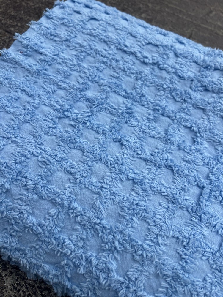 Terry Chenille Checked Blue Fabric Piece 80” Long X 41” Wide Soft Baby Blue New