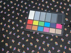 By 1/2 Yd Vintage Red Blue Green Flower Buds on Black Floral Cotton Fabric BTHY