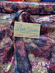 Digitally Printed Stretch Sequin on Spandex Fabric Sold BTY “Purple/Blue Floral”