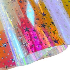 12 Gauge See Through Clear Jelly Fabric Glitter Stars TPU 16×53 Inch Red