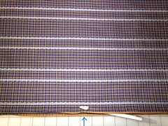 Checks & Lace Striped Fabric BLEND. Small hole in selvage. 4 yards x 45. A26-85