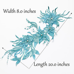 Phoenix Peacock Feather Tail Fabric Beaded Lace Applique,3D Embroidered Flower F