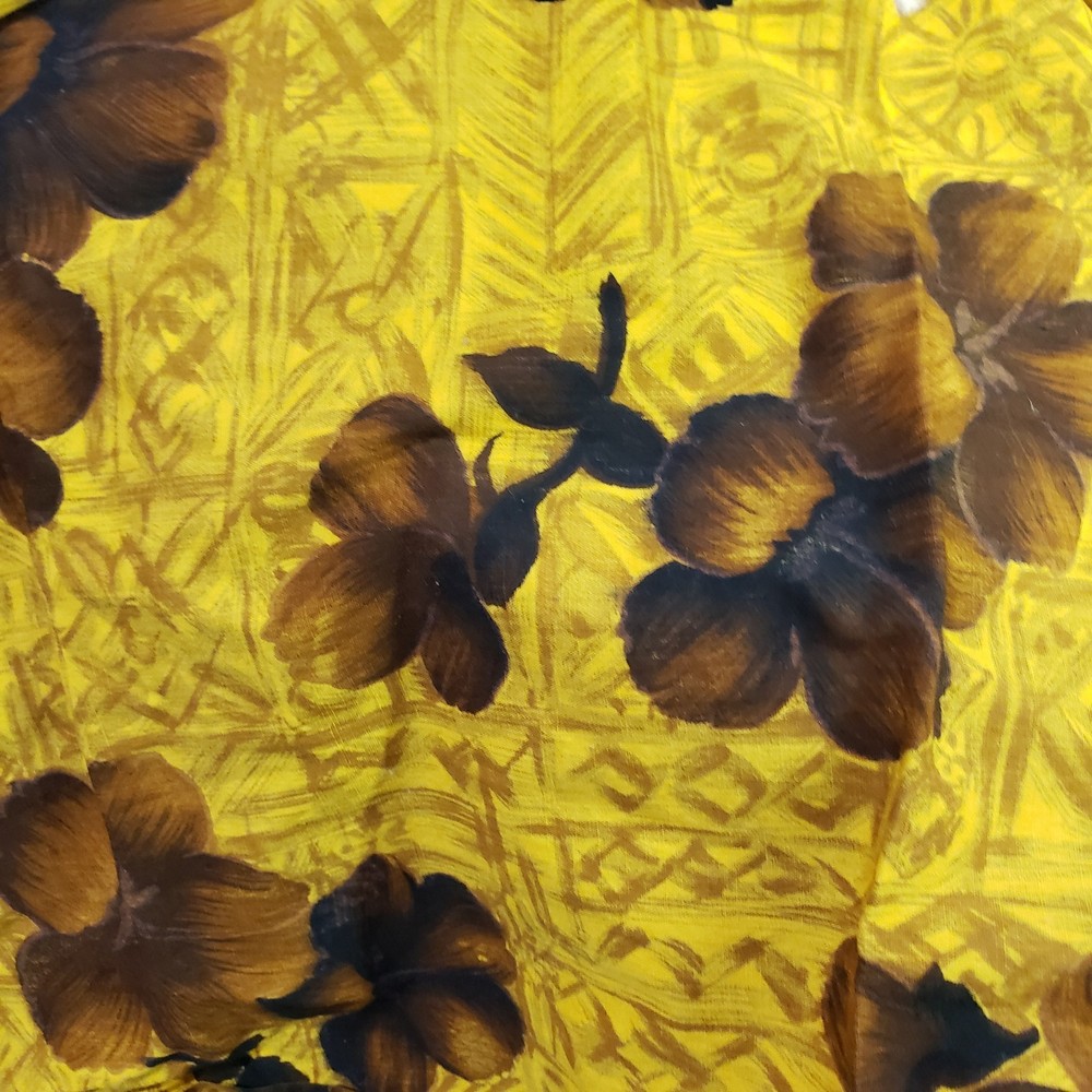 Yellow Gold Brown Vintage Hawaiian Cotton Sewing Fabric 108 x 36 in 3 yards