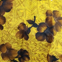 Yellow Gold Brown Vintage Hawaiian Cotton Sewing Fabric 108 x 36 in 3 yards
