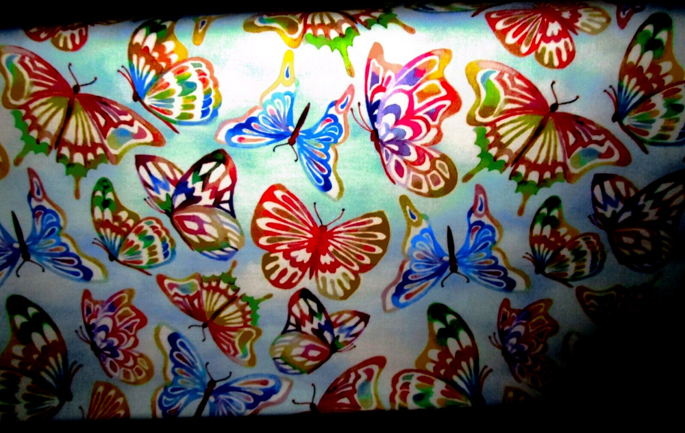 Butterflies on Light Blue Background Summer Breeze BTY 100% Cotton. SALE $5.00