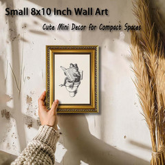 Gold Framed Funny Bathroom Frog Wall Art Canvas Frog on Toilet Reading Newspaper