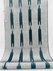 Luxurious Silver Silk Moire Fabric By 2 Meters, Ikat Pattern Green Kutnu.