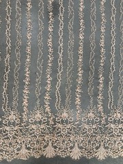 Daphne PEACH Faux Pearls Beaded Flowers and Vines Lace Embroidery on Mesh Fabri