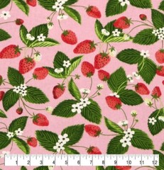 Strawberry Vine Retro Vintage Strawberries Pink Red Fruit Garden Cotton 1/2 Yd