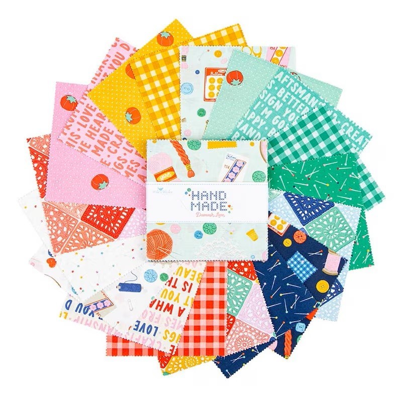 ‘Hand Made’ ~ 5″ x 5″ Squares, Riley Blake $3.99 Ships ANY Amount Of Fabric