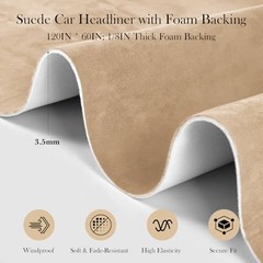Suede Headliner Fabric, 120″ L×60″ W Car Headliner Material, 120″L×60″W Brown