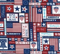 USA Flag, Patriotic Words Fabric•1yd BTY! 100% Cotton•Multi!Fast Ship!