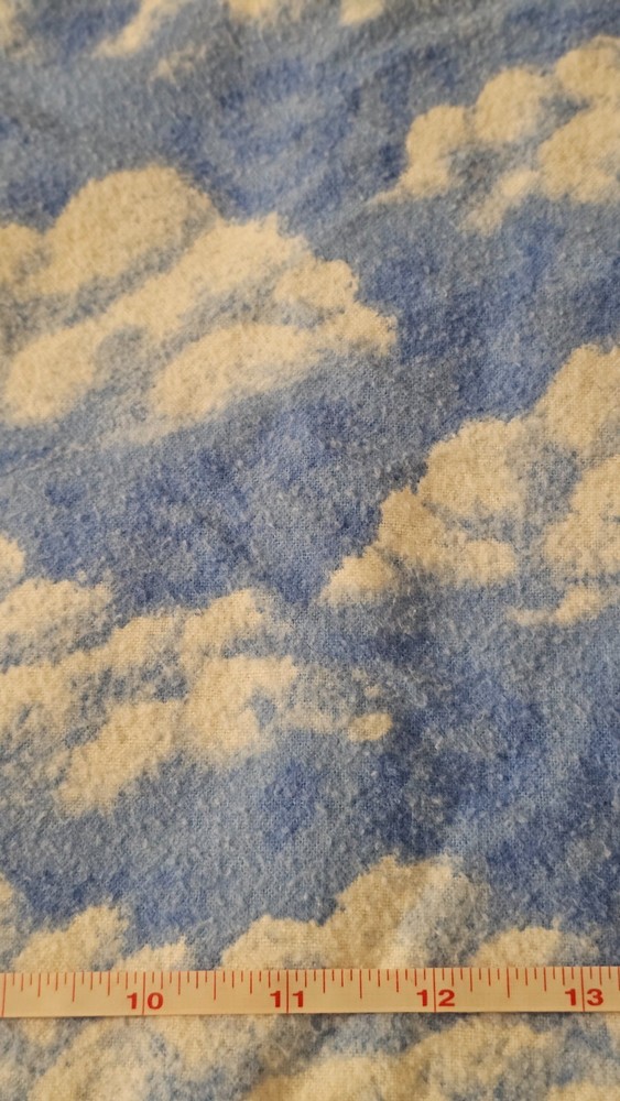 White Clouds on Blue Prewashed Flannel 42 inches wide x 3 yards