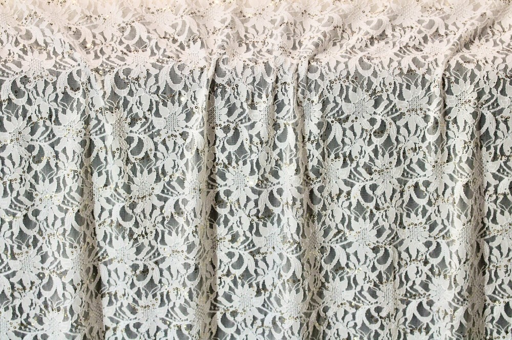 EMBROIDERED FLORAL LACE FABRIC WITH BEAD SPARKLE SOFT WHITE 56″ WIDE BY THE YARD