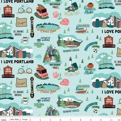 Riley Blake Designs I Love Oregon Aqua – Sold By The Half Yard