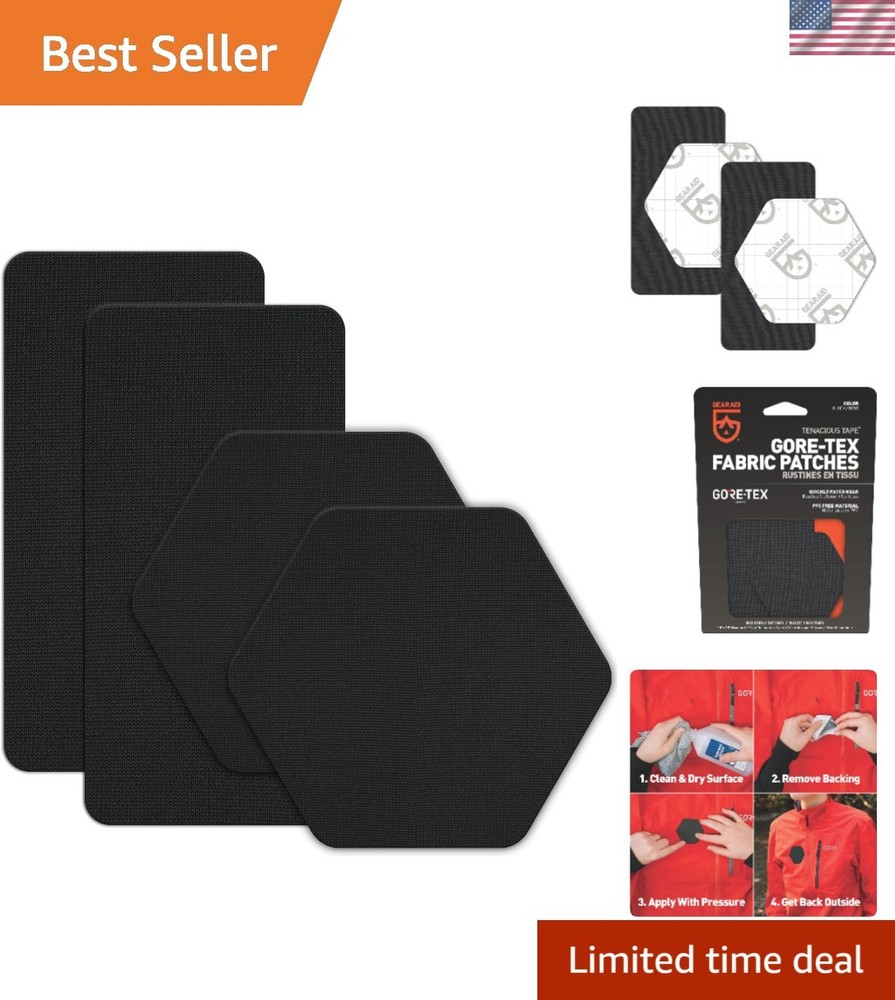 Durable 2-Pack GORE-TEX Fabric Patches: Hexagon & Rectangle Sizes Included