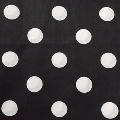WHITE POLKA DOT ON BLACK POLY COTTON FABRIC ONE INCH DOT 58″ BY THE YARD