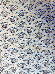 VTG Victorian Fans with Floral Design in Blue Black & Gray 41″x10″ Remnant