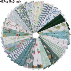 42 PCS Green Cotton Charm Pack Fabric Squares 5×5 Inch Quilting Sewing Craft