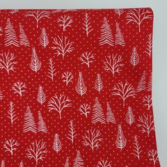 Vintage Red & White Winter Trees Dots Cotton Christmas Fabric 3 Yards 108×44″