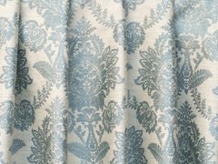 Ivory & Teal Blue Damask Curtain Fabric By The Yard Upholstery Fabric Drapery
