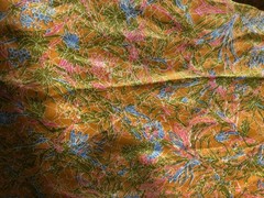 Vintage woven fabric 5 yard lot Polyester 28” Wide 60s Orange Blue Satin shiny