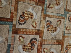 44 X 350 Inches Fancy Rooster Patch Teal Orange/Rust Brown Beige Hancock Fabric