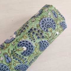Green and Blue hand Block printed Cotton Fabric By The Yard Cushions Duvet Cover