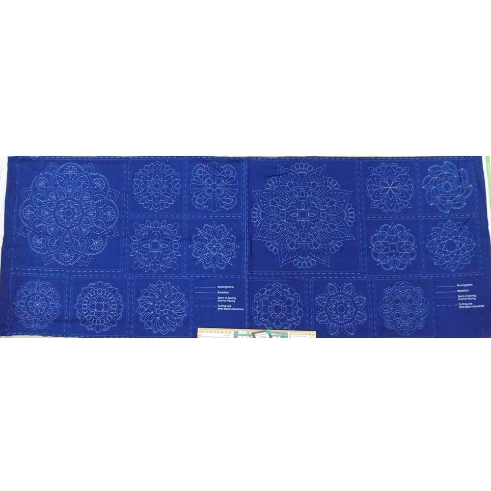 Patchwork Quilting Sewing Fabric Sashiko Mandala Navy Panel 50x110cm