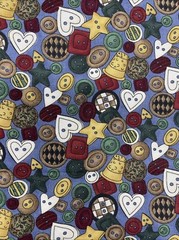 Material Girls Buttons Print Fabric Cotton Moda 1 2/3 Yd Piece Hearts Dark