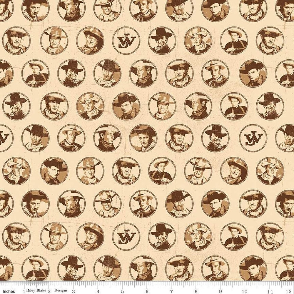 John Wayne American West Circles Cream Cotton Fabric