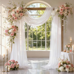 Wedding Arch Draping Fabric 28″ X19Ft, Sheer Chiffon Fabric Backdrop,1 Panel Whi