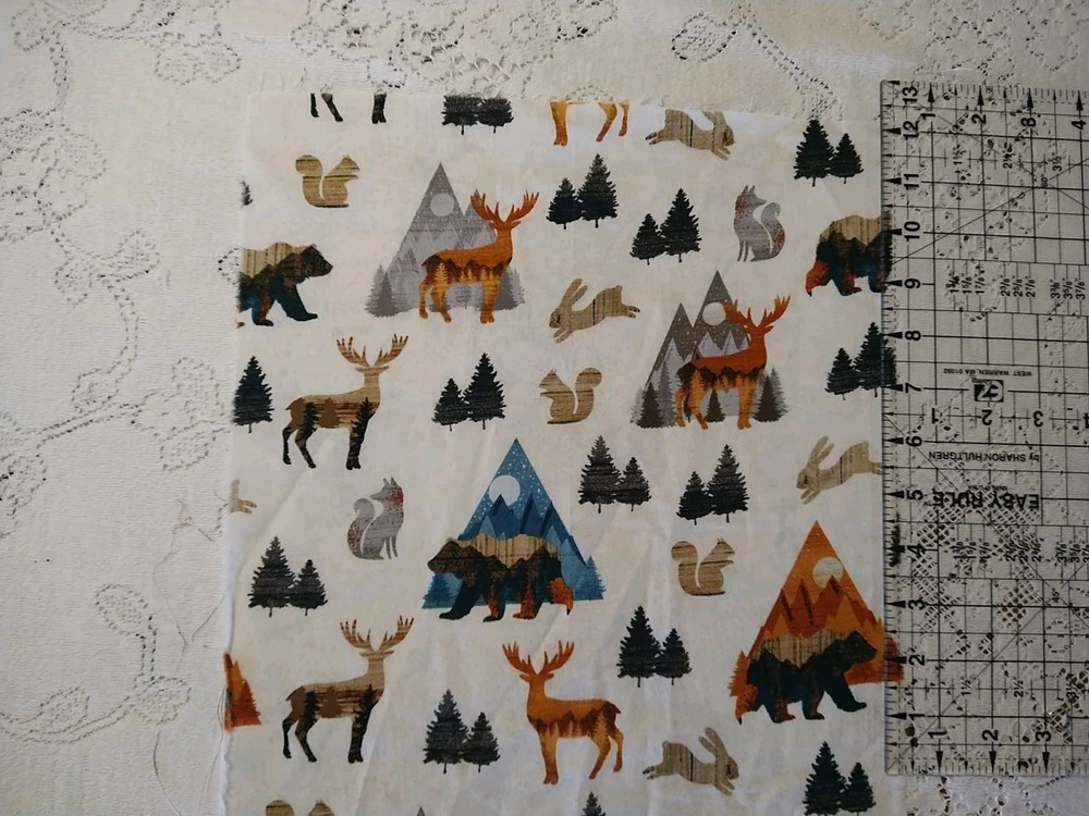 REMNANT Forest Animals Mountains Wildlife Cotton Quilt Fabric 12″x12″ Brown Teal