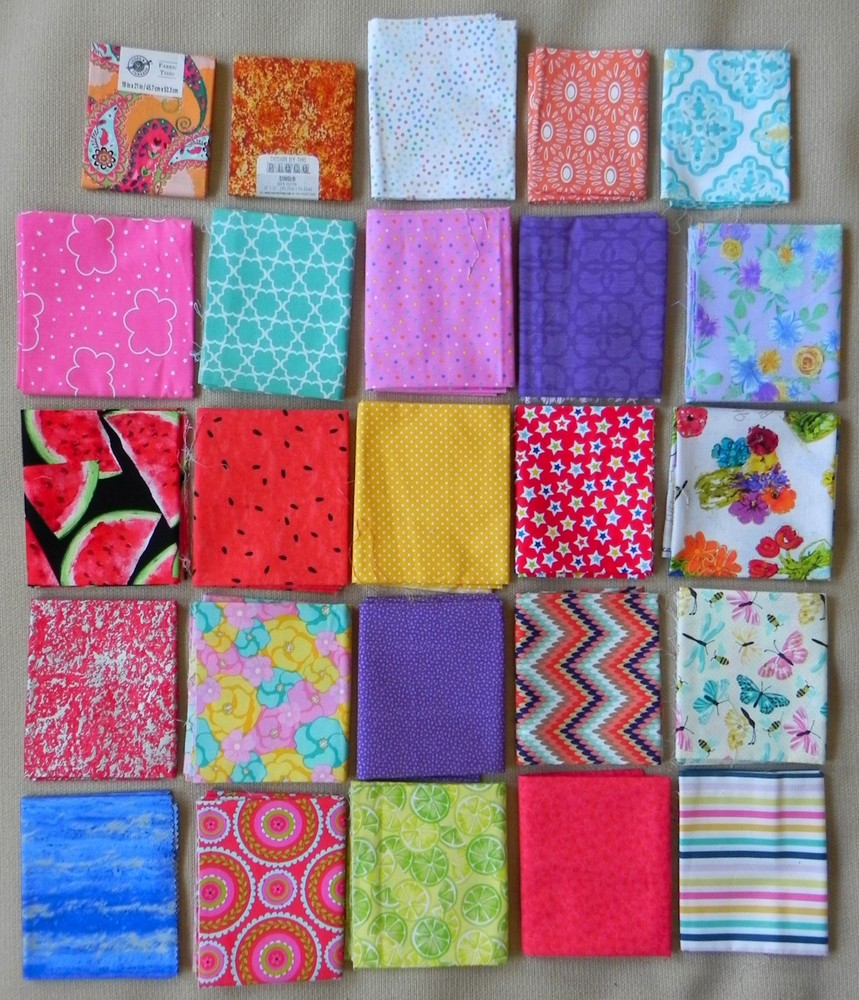 25 Fat Quarters, Assorted Patterns in Bright Colors, 18″x21″ Cotton Fabric