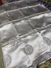 MEI WAH HONG KONG SHOU Medallion Dragon silk brocade damask White fabric 4.1 YDS