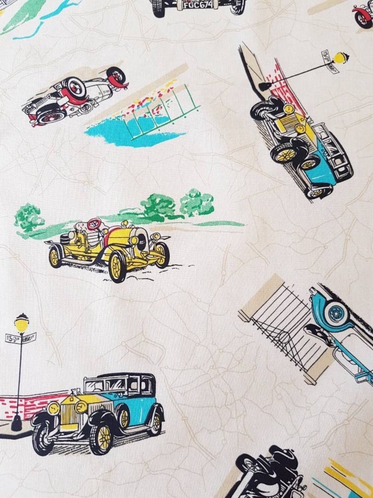 VTG Novelty Antique Cars Tossed on Map Detail by Princess Fabric # 309 BTHY