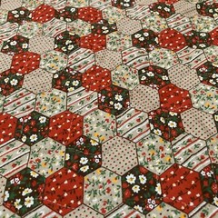 Vintage 80s QUILTED Patchwork Cheater Fabric Autumn Colors 20×40″ Remnant