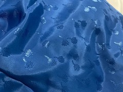 Vintage polyester fabric with embossed leaf design solid blue 3 yds x 45″