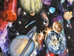 Solar System cotton fabric Elizabeth Studios black space stars planets