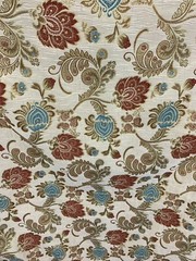 BEIGE GOLD RED BLUE FLORAL CHENILLE UPHOLSTERY BROCADE FABRIC (56 in.) Sold BTY