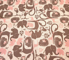 BM White Animals BTY Emma & Mila Eugene Textiles Elephant Monkey Pink Brown
