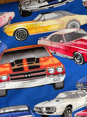 Alexander Henry PURE MUSCLE Cars Cotton Fabric Royal Blue 18″ X 43″ New 2004