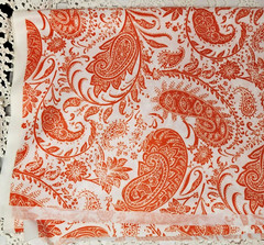 Vintage Paisley Knit Fabric Material Orange White 96″ x 62″ One Piece