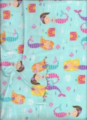 New Aqua Mermaids with Fish & Castle Flannel Fabric by the Half-Yard