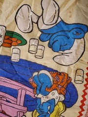 Vintage Smurfs Fabric Panel – Child Baby Quilt Blanket Cotton 43″ x 33″