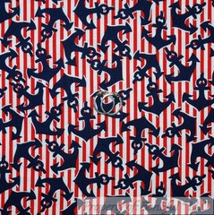 BonEful Fabric FQ Cotton Quilt Red White Blue American Stripe Sail Boat Anchor S