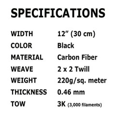 5 FT x 12″ – Carbon Fiber FABRIC-2×2 Twill WEAVE-3K/220g