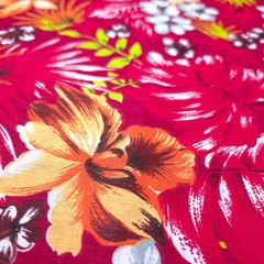 Red Tropical Hawaiian Print Poly Cotton Fabric Aloha Shirt Dress 58″ By The Yard