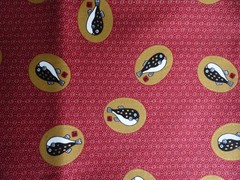 JAPANESE PUFFER FISH COTTON FABRIC ON RED SASHIKO PATTERN-1 1/3 YD-PRISTINE-OOP